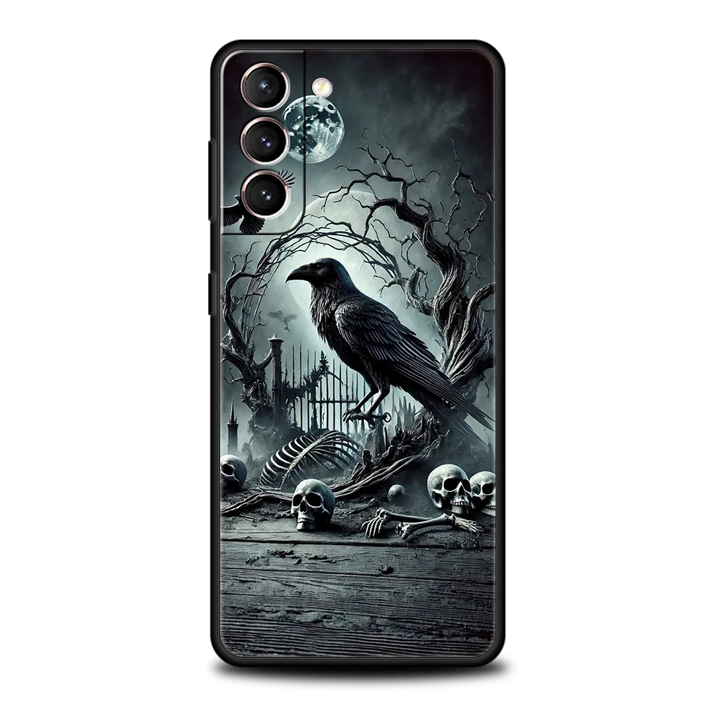 Raven Crow Skull Design Soft TPU Phone Case Cover