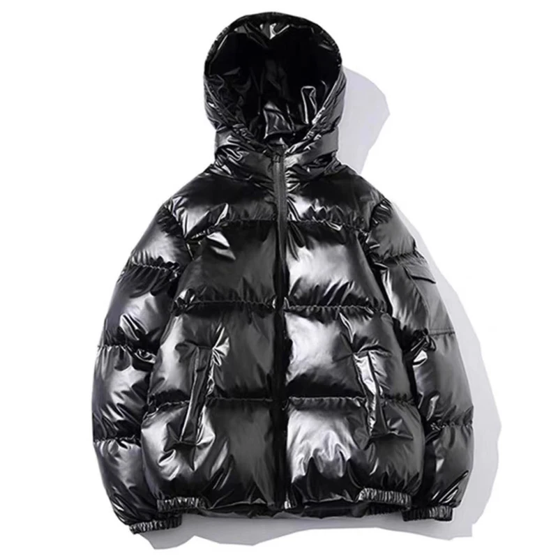 

Mens Coats and Jackets Women Harajuku Parkas Cotton Padded Hooded Bright Jaqueta Masculina Unisex Winter Clothes