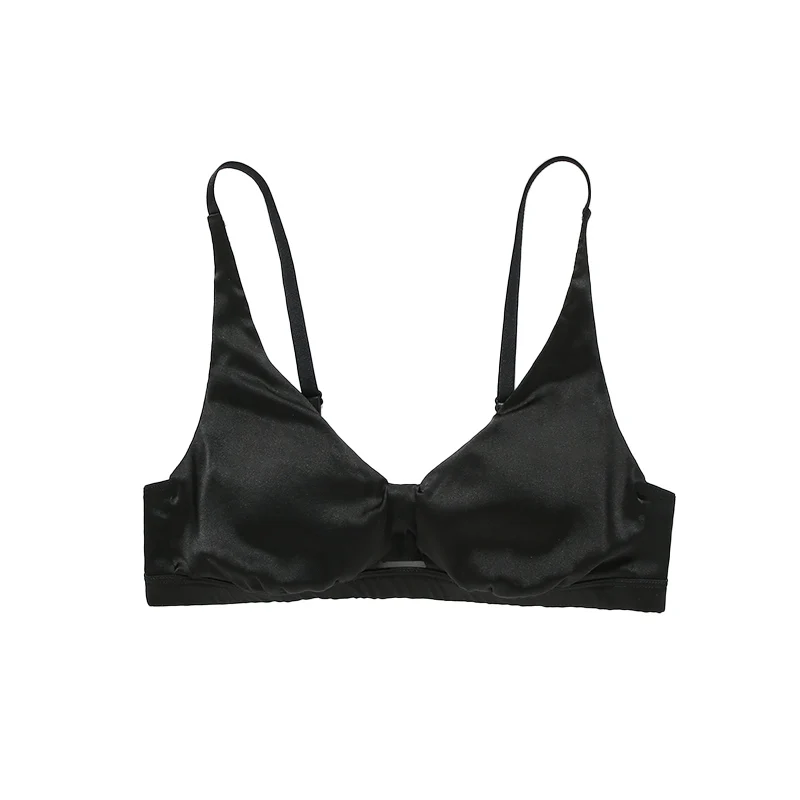 SuyaDream, Women Silk Bras, 92%Real silk 8%Spandex, Wire Free, Triangle cup Bra, 2026 New Intimates, Silver, pink