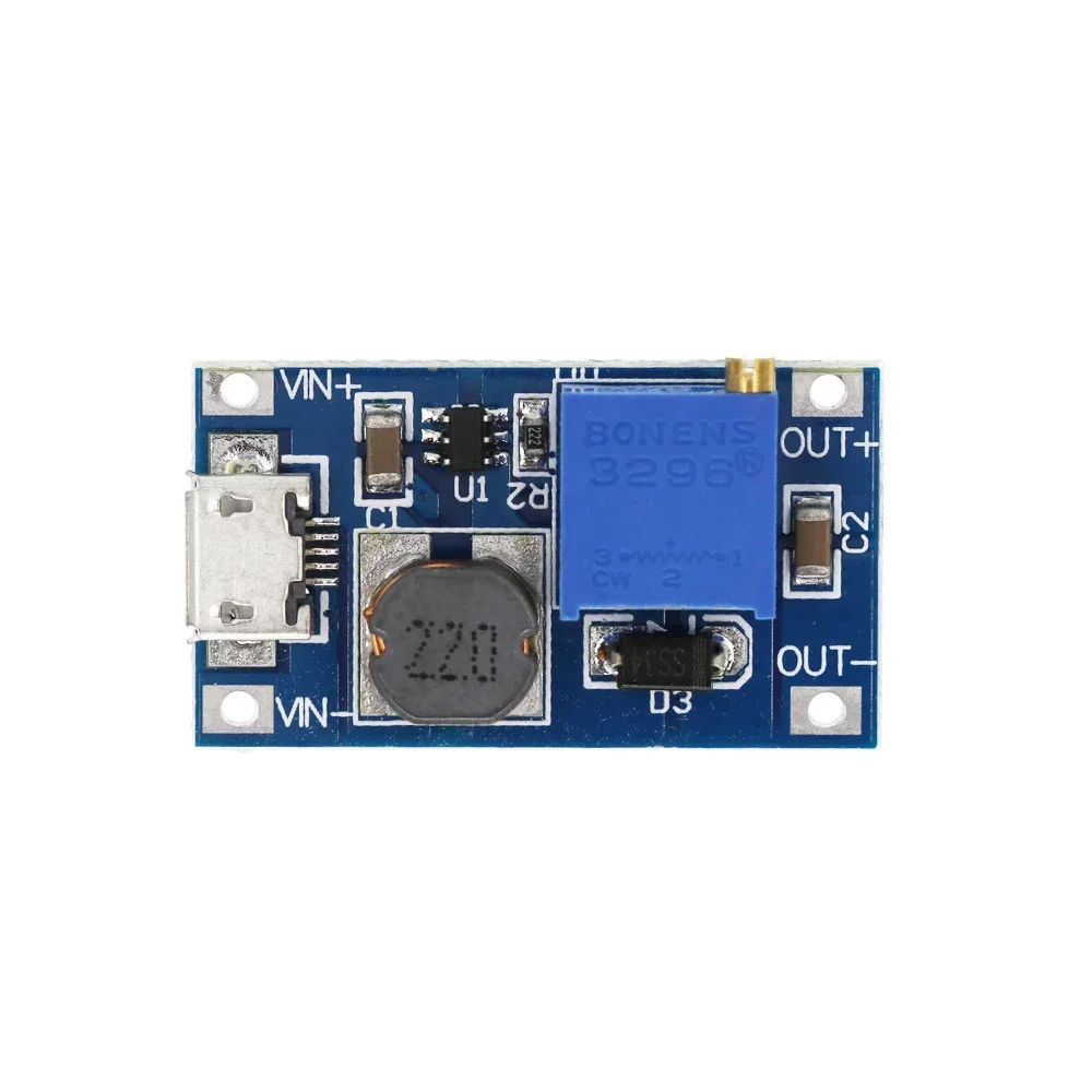 MT3608 부스트 모듈, 조정 가능한 DC-DC 스텝 업 2A 컨버터, 마이크로 USB 입력, 2V-24 V에서 5V, 9V, 12V, 28V