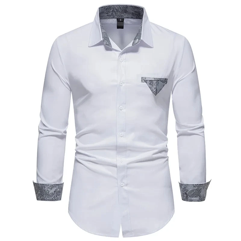 

JHCY37, mens casual formal button-down long sleeve printed thin collar shirt