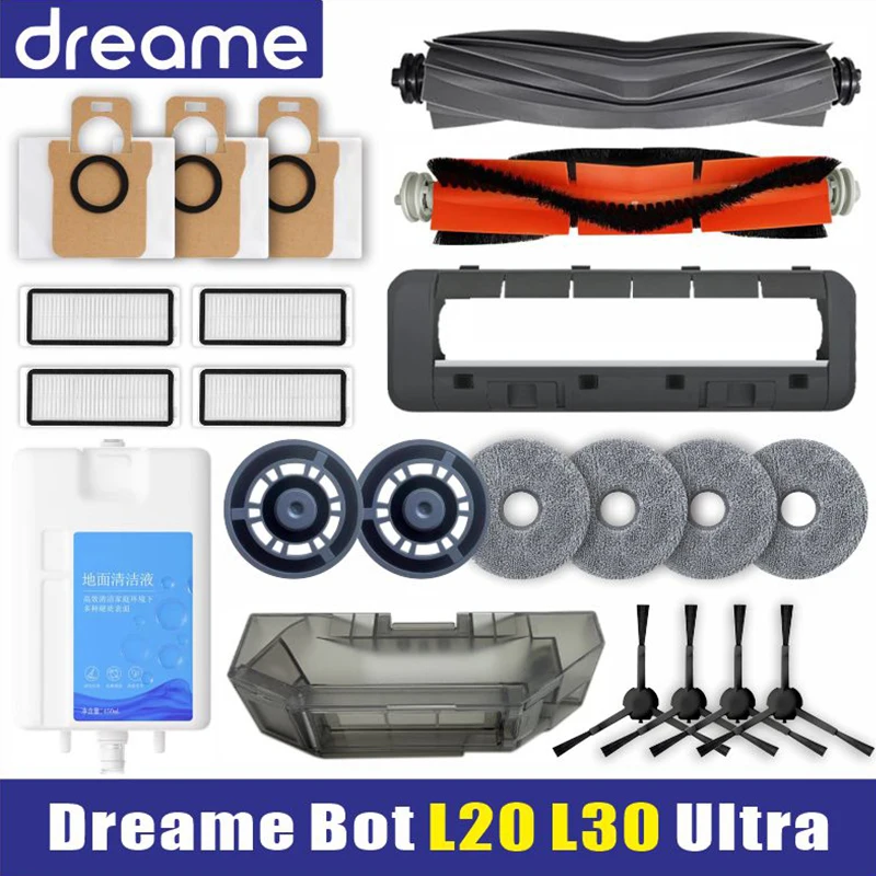 Dreame-robot Vacuum Spare Parts L20 Ultra Escovas Laterais Principais de Borracha Filtros Hepa Acessórios para Bolsas de Poeira L30
