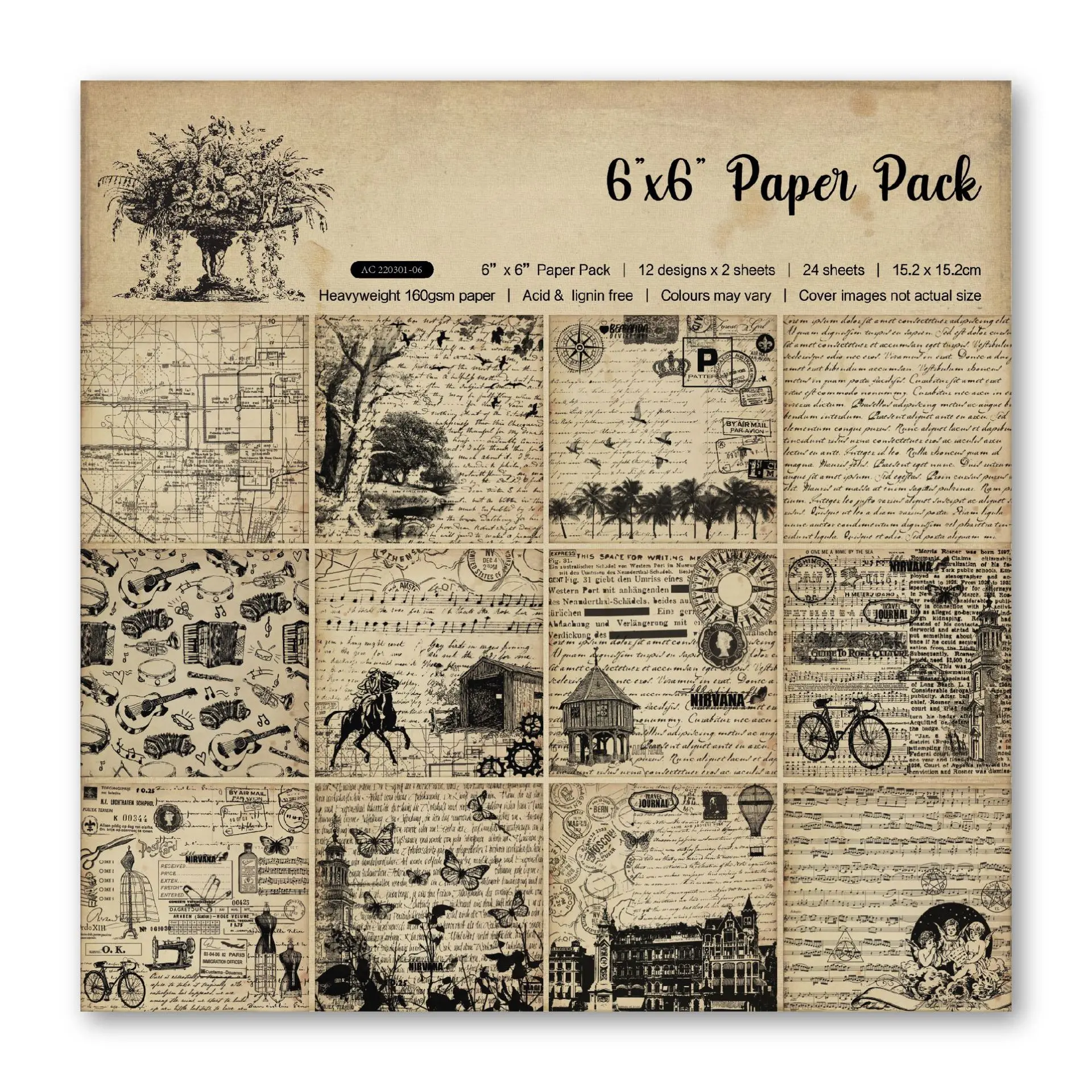 24Sheets/Set Vintage Flower Material Ppaper DIY Scrapbooking Journal Base Collage Photo Props Gift Wrapping Decoration Paper