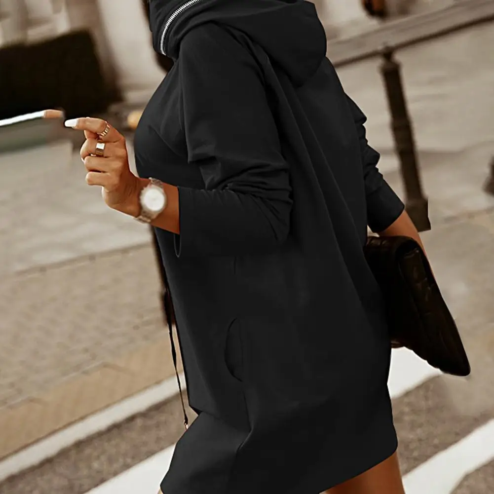 Women Winter Hoodie Strap Decor Zipper Hooded 3