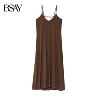 BSAY Dress for Women Fashion Summer New 2025 Solid Fold Backless Sling Sleeveless Midi Dresses Chic Female French Evening - Image 4
