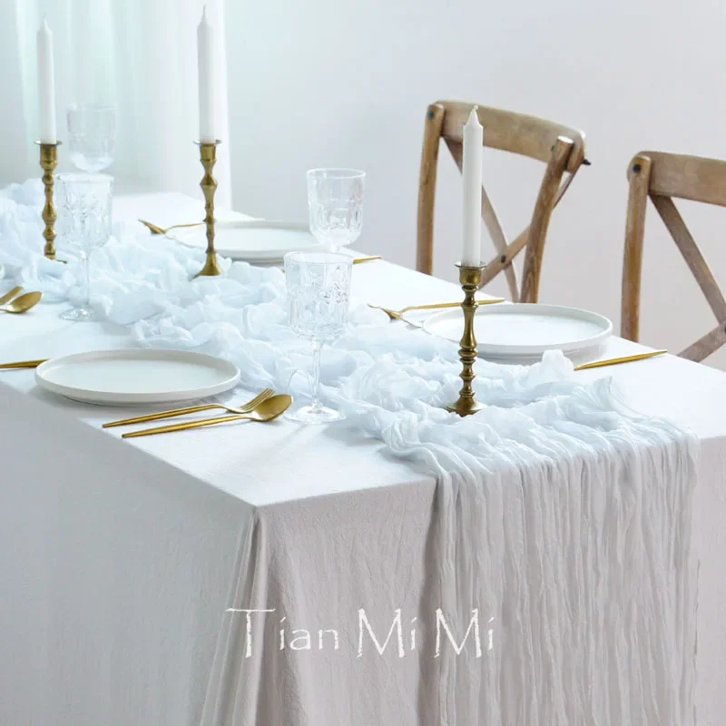 Elegant Dark Mustard Semi-Sheer Gauze Table Runner