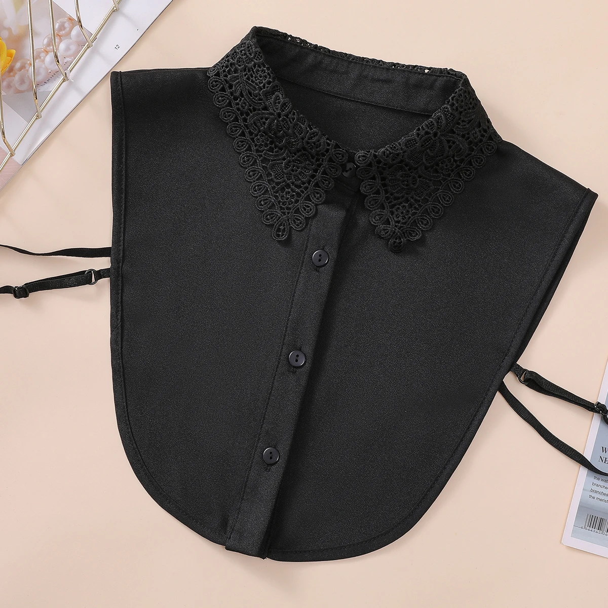 Fake Collar Monochrome Hollow Women's Stylish Half Shirt Chiffon Dickey Collar