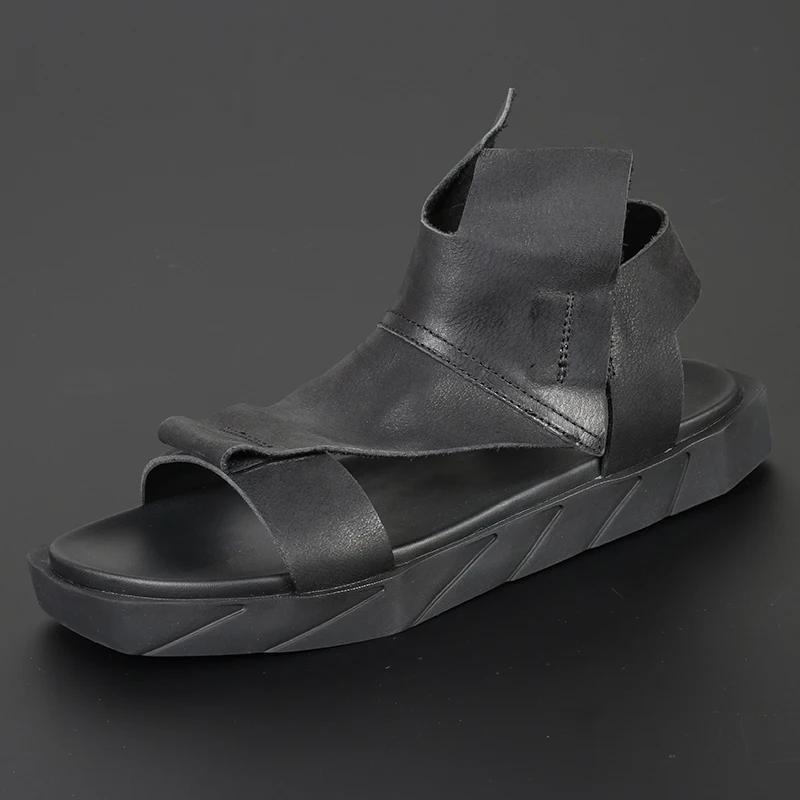 

Leather sandals men's new summer personalized hair stylist high top breathable everything with beach casual cool shoes