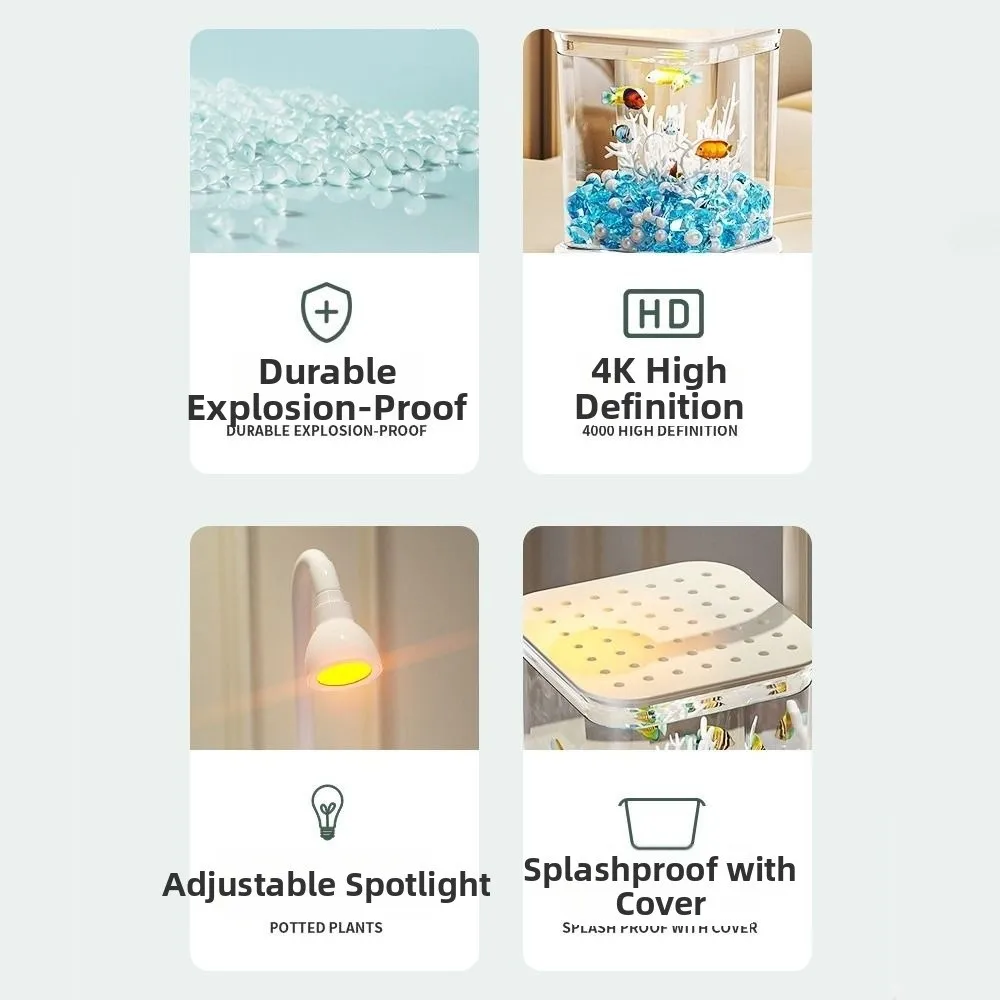 Creative Mini Desktop Fish Tank Breathable with LED Light Landscape Fish Tank Decorative Silent Operation Goldfish Tank Kids