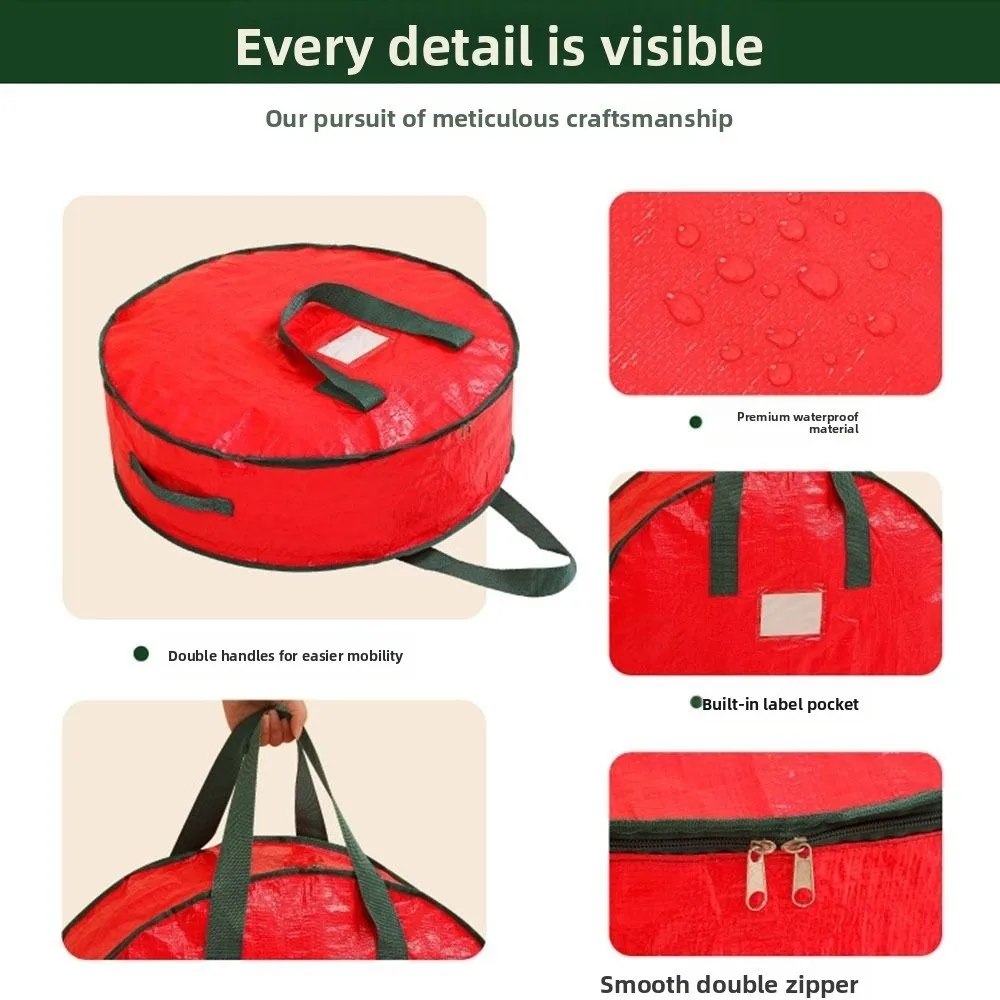 Portable Foldable Christmas Wreath Storage Bags Waterproof Dustproof with Handles Decoration Storage Bag Round Storage Bag