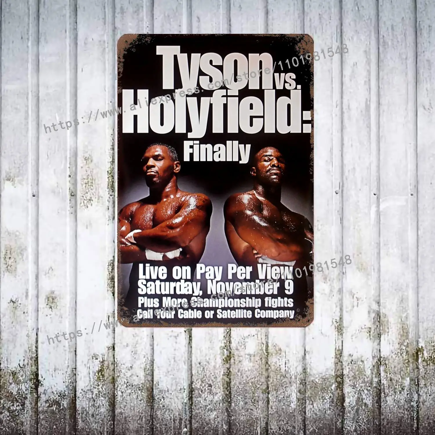 Tyson Vs Holyfield Ii Bite Fight 1997 Mgm Poster Vintage Tin Metal