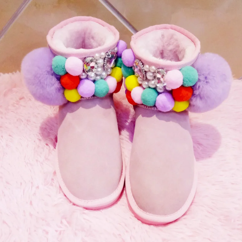 

Winter plus cashmere warm rhinrhineshandmade custom fur one body boots pearl hundred women's large size 35-44