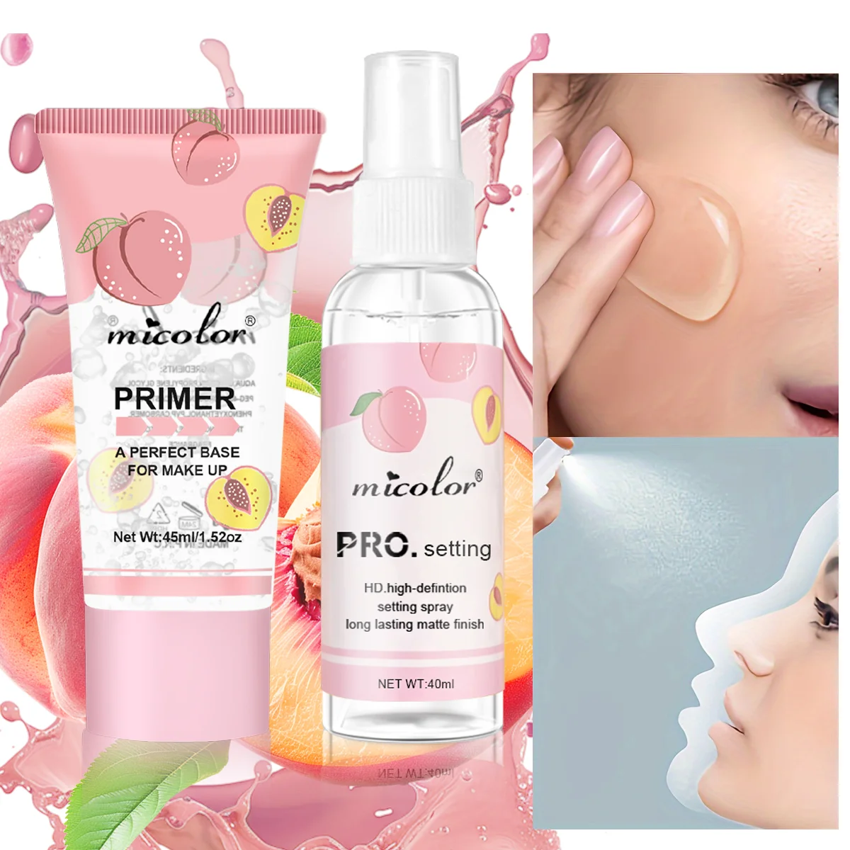 Two-piece Primer Setting Spray Peach Grape Lemon Instant Dry Oil Control Refreshing Moisturizing Makeup Set