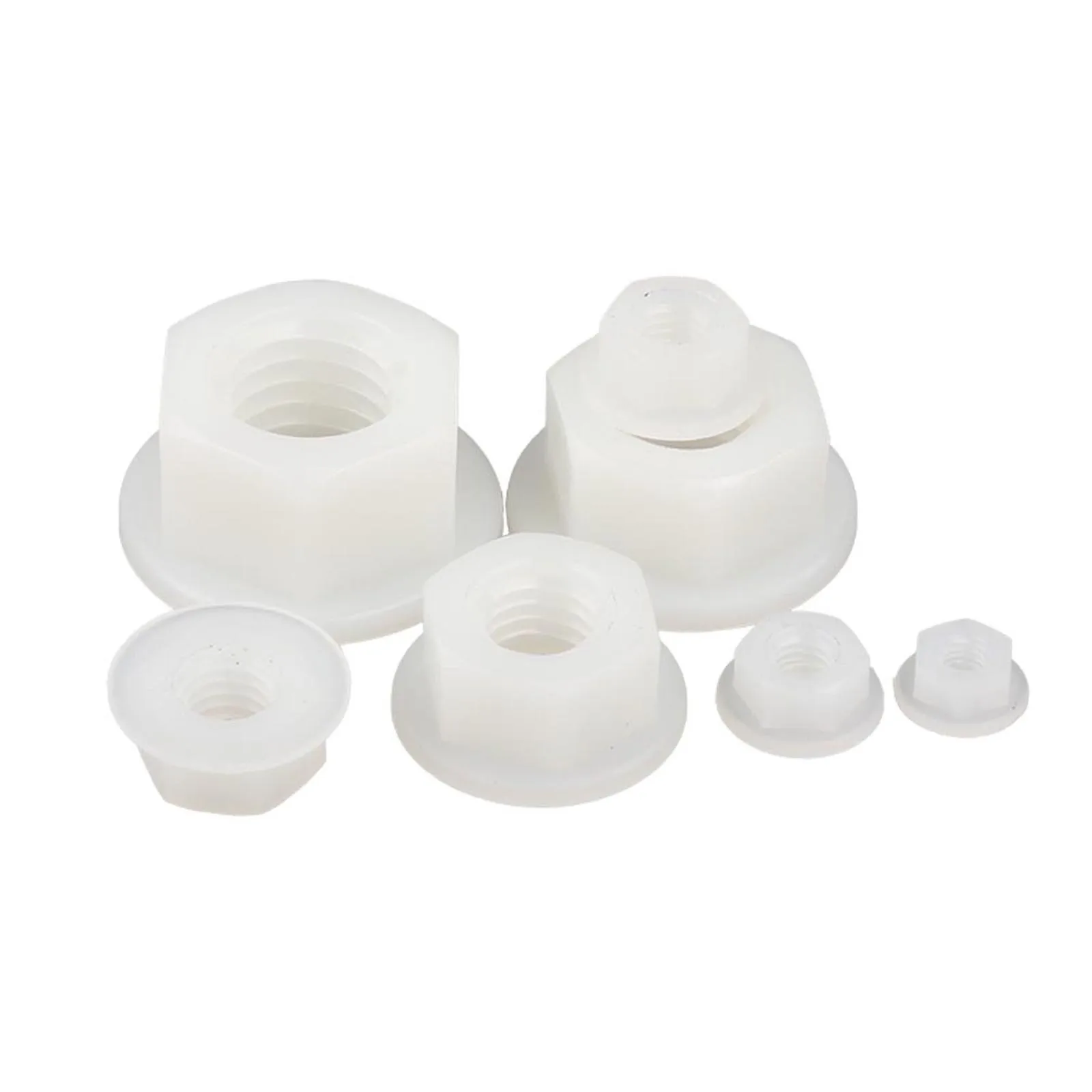 10/50pcs M3 M4 M5 M6 M8 M10 M12 PA66 Plastic Nylon Insulation Hexagonal Hex Head Flange Nut DIN6923