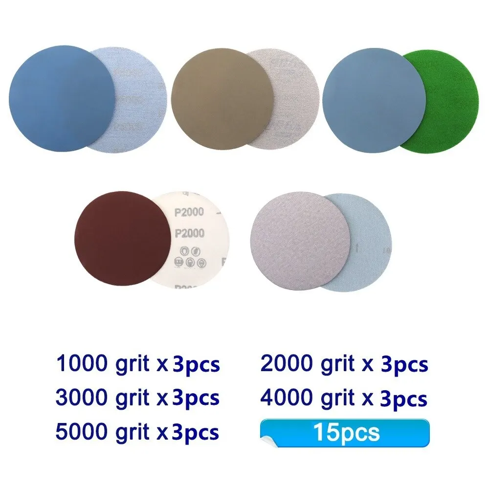 15PCS 125mm Grit 1000 2000 3000 4000 5000 Sanding Discs Hook Loop Round Disk