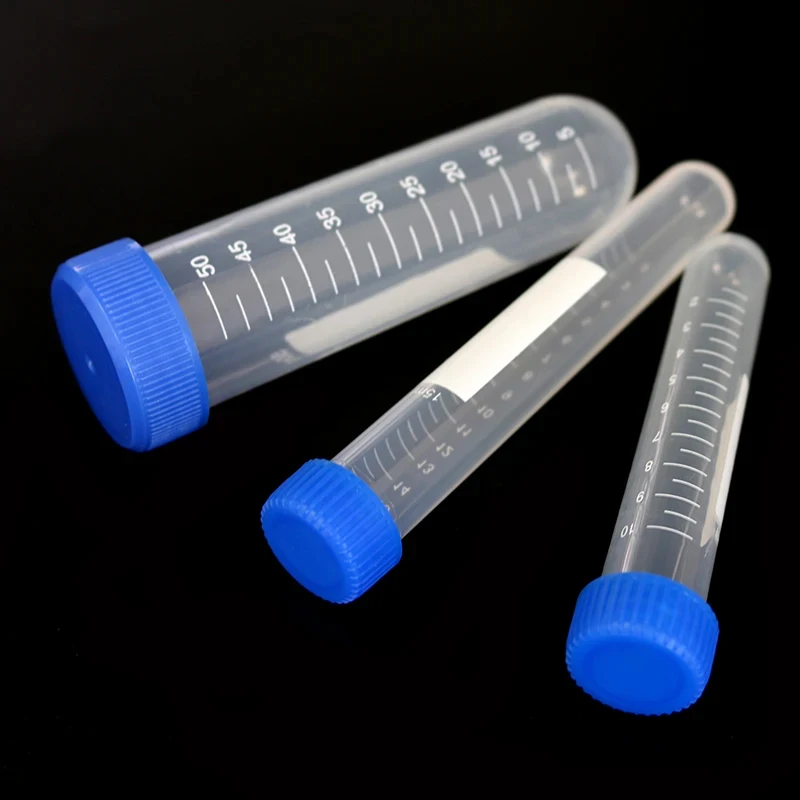 Scientific Laboratory Test Tube Centrifuge Tube 50ML 15ML 10ML EP Tubes Container Blue Lid Round Bottom university school, 25pcs