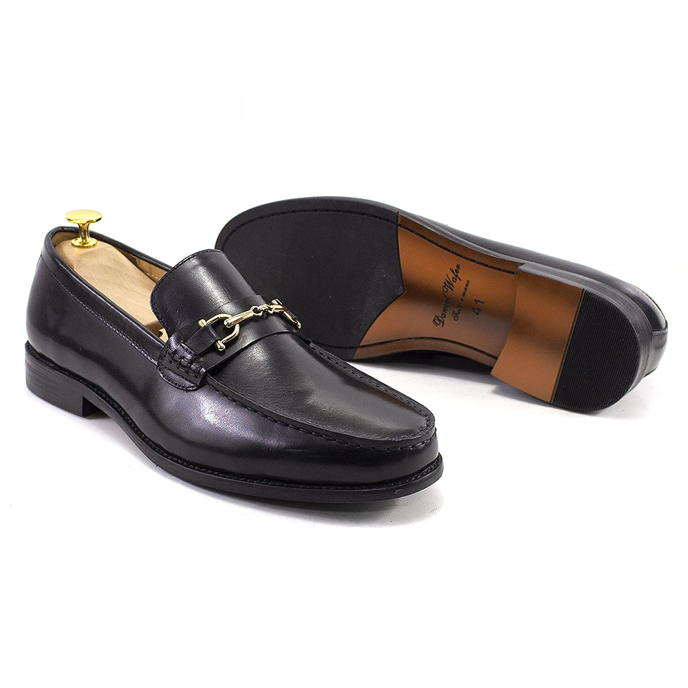 Classic Italian Style Mens Metal Chain Loafers Genuine Leather Slip on Dress Shoes for Men Casual Business Wedding Formal Shoes images - 6