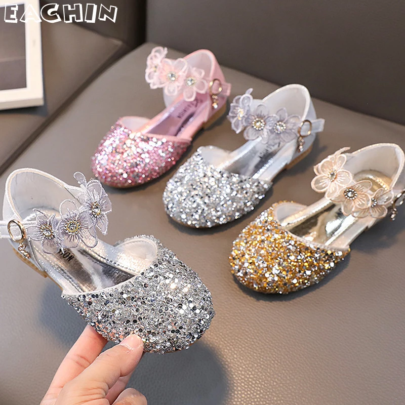 

Summer Girls Sandals Fashion Sequins Rhinestone Floral Girls Princess Shoes Baby Girl Comfy Soft Bottom Shoes Beach Sandals