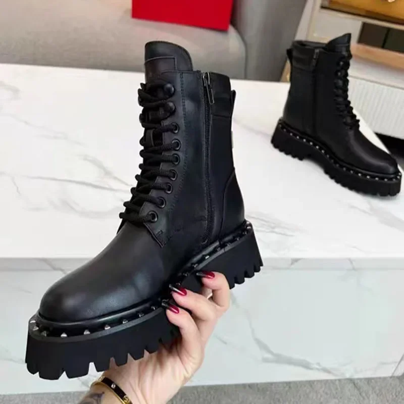 

Женские ботильоны из натуральной кожи, с круглым носком, на шнуровке