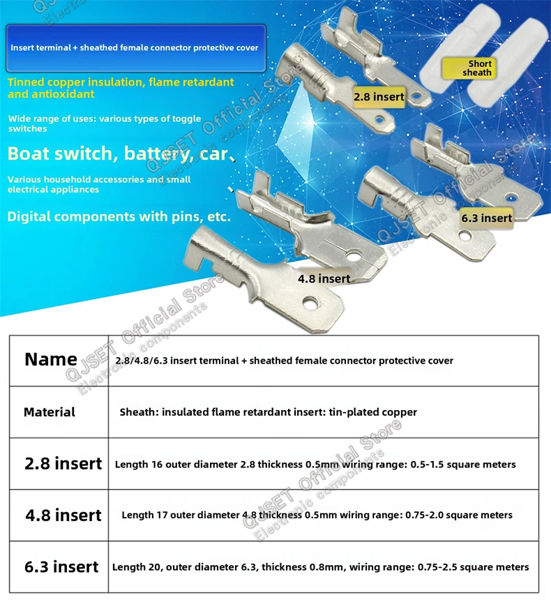 100Pcs 2,8mm 4,8mm 6,3mm Stecker Frühling Weiblich Männlich Spaten Kalt Crimp Terminals Stecker Auto Lautsprecher elektrische Draht Anschlüsse Set – Detail 2