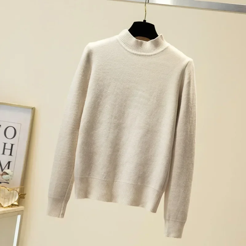 Women's New Sweater Autumn and Winter Integrated Fleece Semi-turtleneck Casual Slim-fit Bottoming Shirt Knitwear Women's Sweater