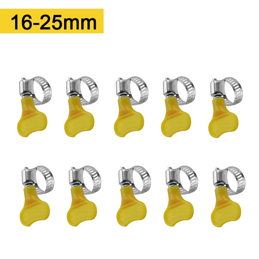 

10pcs 10-38mm Adjustable Yellow Plastic Handle Hand Wriggle Hose Clamps Pipe Clip Fuel Hose Clips Of Water Pipe Fasteners Clamps