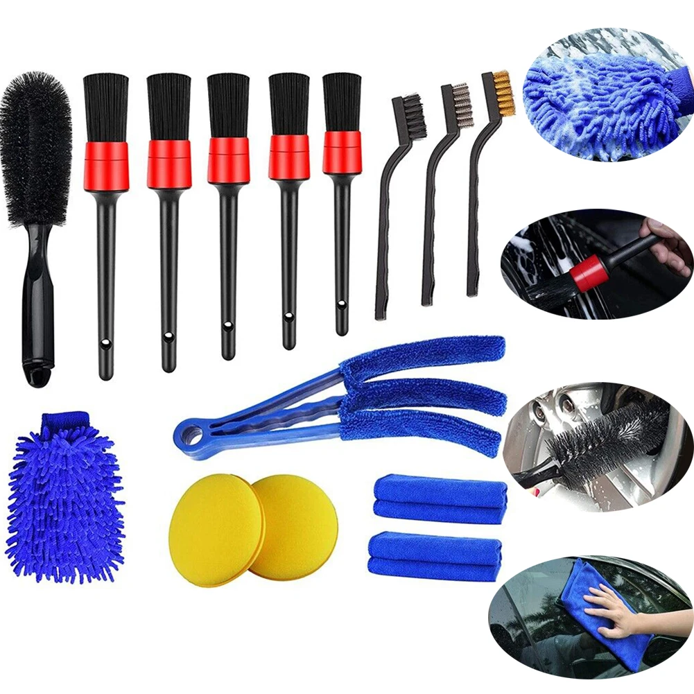 

15pcs Detailing Brush Set Car Cleaning Brushes For Car Leather Air Vents Rim Cleaning Dirt Dust Clean Tools Wheel Brush