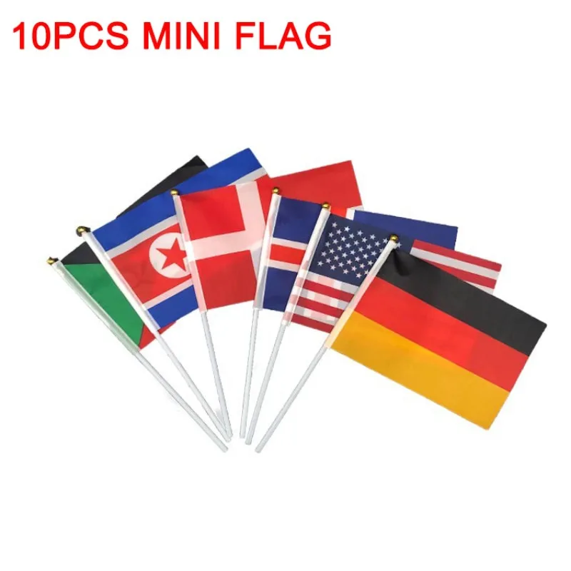 10Pcs France Paris Olympics 14x21cm Hand Waving Flag with Plastic Flagpole for Holiday Party National Day World Cup European Cup