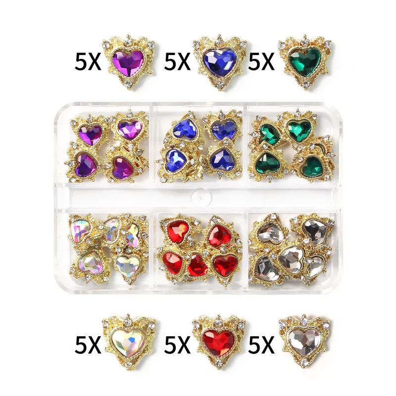 6 Grids Nail Rhinestones Saturn Planet Cross Nail Charms Jewelry Luxe Nail Parts Diamond Crystal Nail Art Decoration Accessories 6