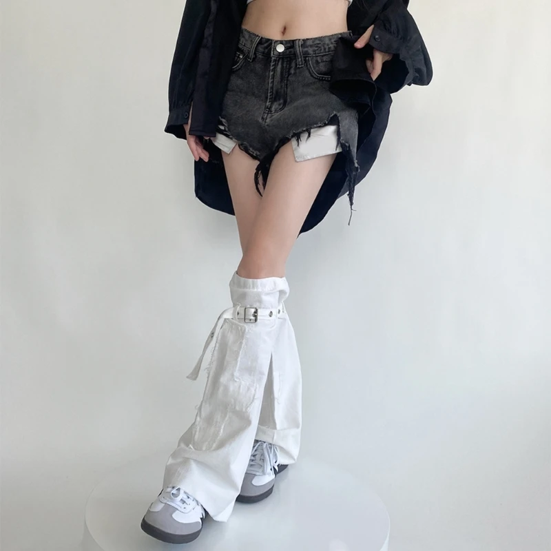 여성 귀여운 데님 레그 워머 하라주쿠 펑크 니 하이 레그 양말 프레피 스타킹