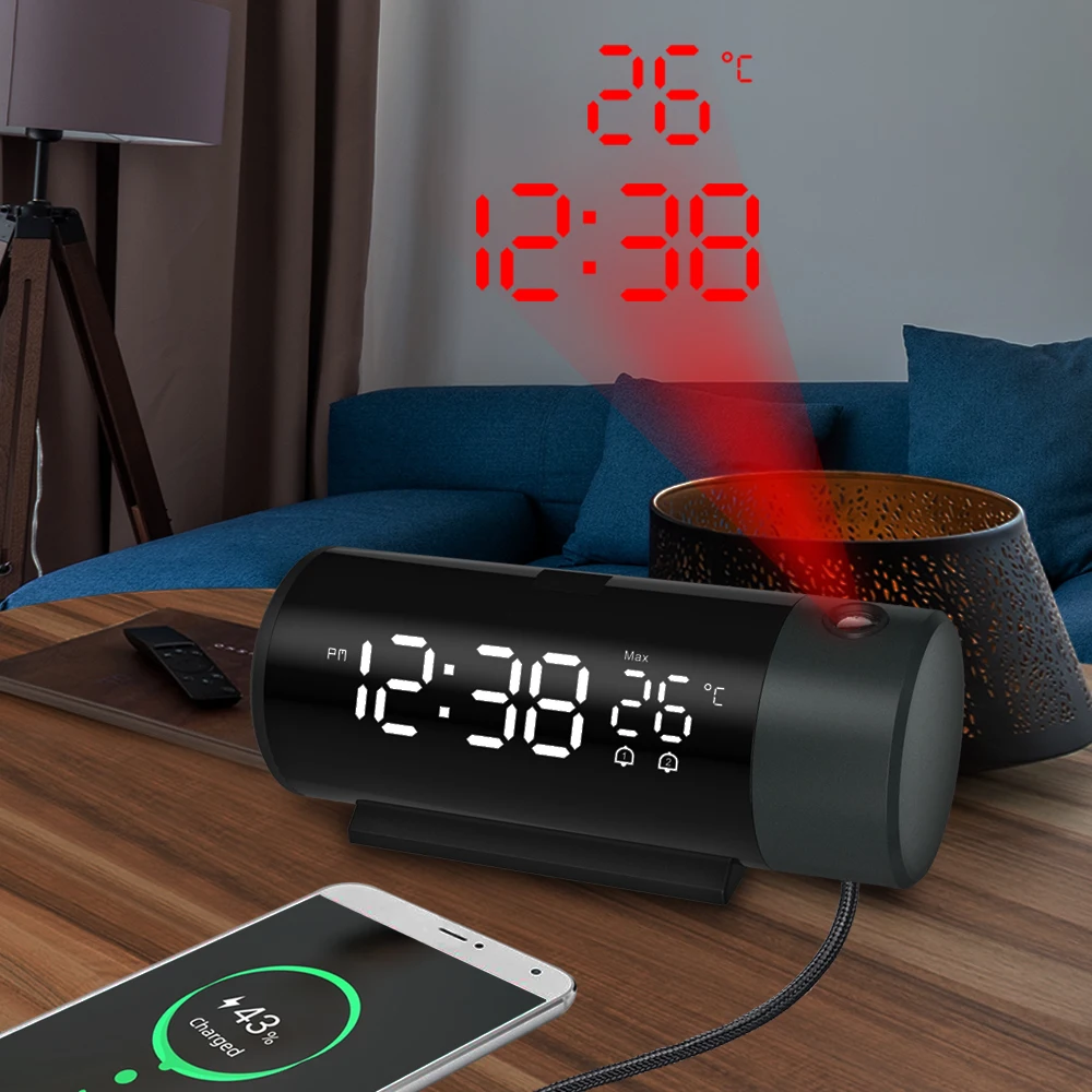 

Time Rotation Table Digital Bedroom Alarm Backlight Bedside Automatic Clock Watch Projector Electronic Projection 180°