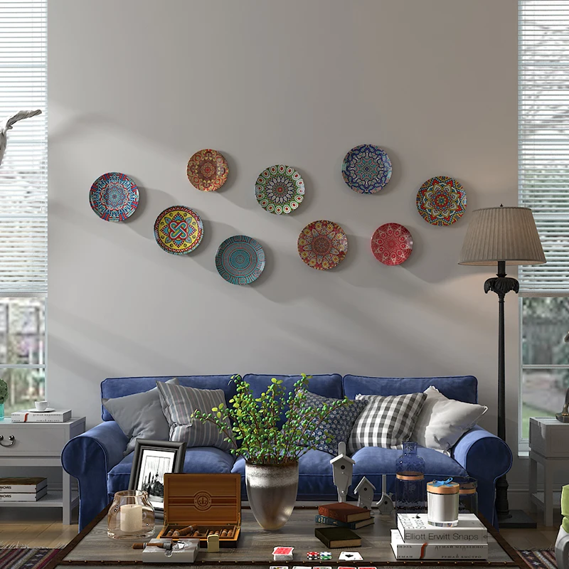 Ceramic Bohemian Style Decorative Plate Living Room Desk Sitting Plate Home Hotel Background Wall Hanging Art Plate 2