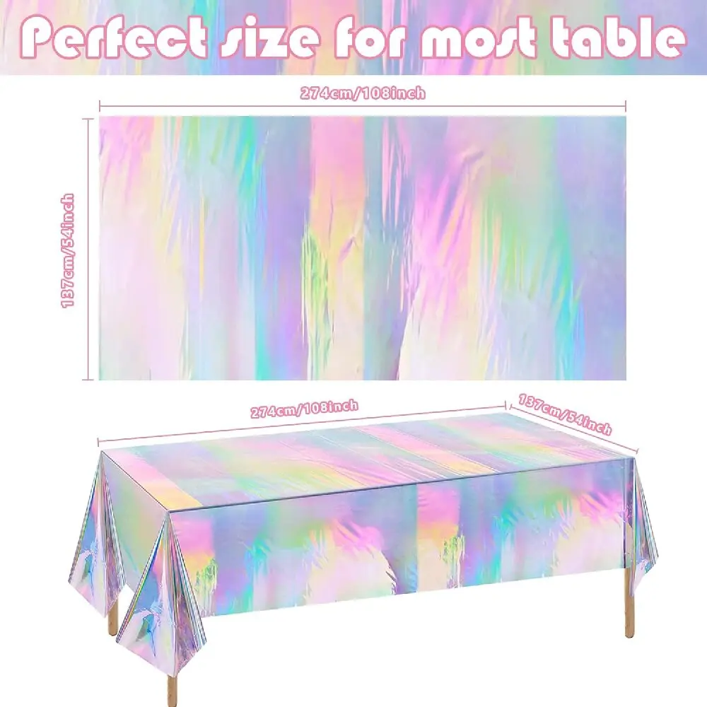 Aluminum Film Tablecloth Table Cover Kids Baby Shower Tablecloth Supplies for Wedding Party Banquet Decoration Iridescence Laser 6