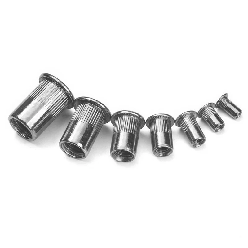 100pcs M3-M8 Aluminum Multi Flat Head Metric Thread Blind Rivet Nut Insert Rivnut Nutsert Screw Nut Gun Tool Kit With Box
