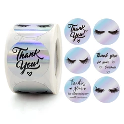 500pcs Thank You Business Stickers Paper eyelash laser cartoon Label Sticker Rainbow Silver Roll Adhesive Shipping holographic