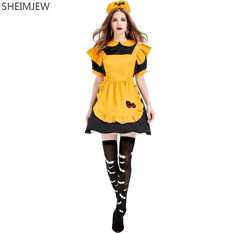 

Pumpkin Head Lantern Magic Maid Cosplay Dress Sexy Evil Bat Witch Vampire Fancy Costumes Halloween Carnival Party Masquerade Set