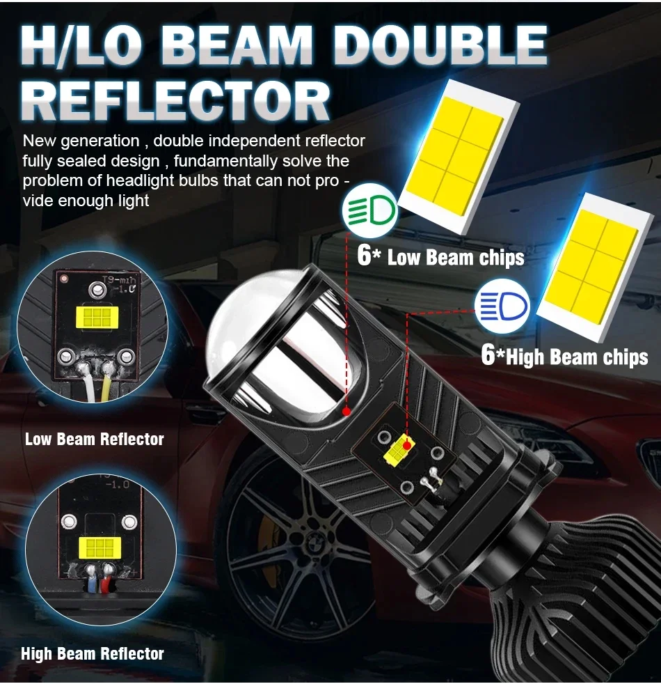 H4 LED 프로젝터 자동차 헤드 라이트 30000LM 6000K Canbus 팬 냉각 미니 Bi LED 렌즈 프로젝터 미니 자동차 높은/낮은 빔 램프
