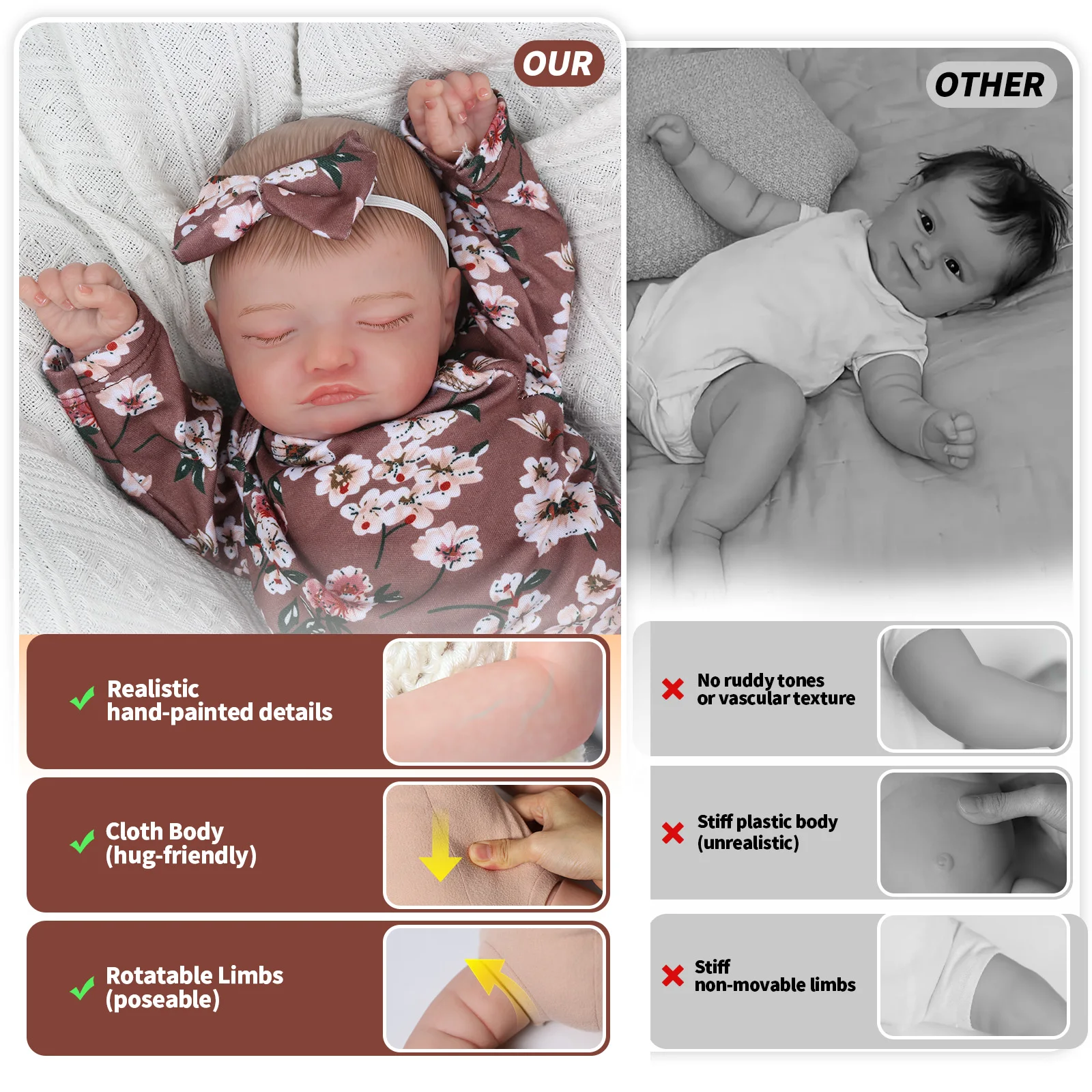 20" Sleeping Reborn Baby Doll – Soft Cloth Body with Feeding Toy 4