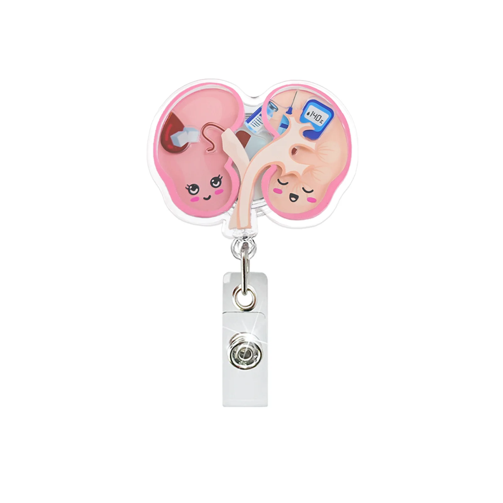360 ° 개폐식 간호사 배지 릴 클립 배지 홀더 학생 의사 ID 카드 홀더 Kawaii Woundplast 및 Organ Pattern