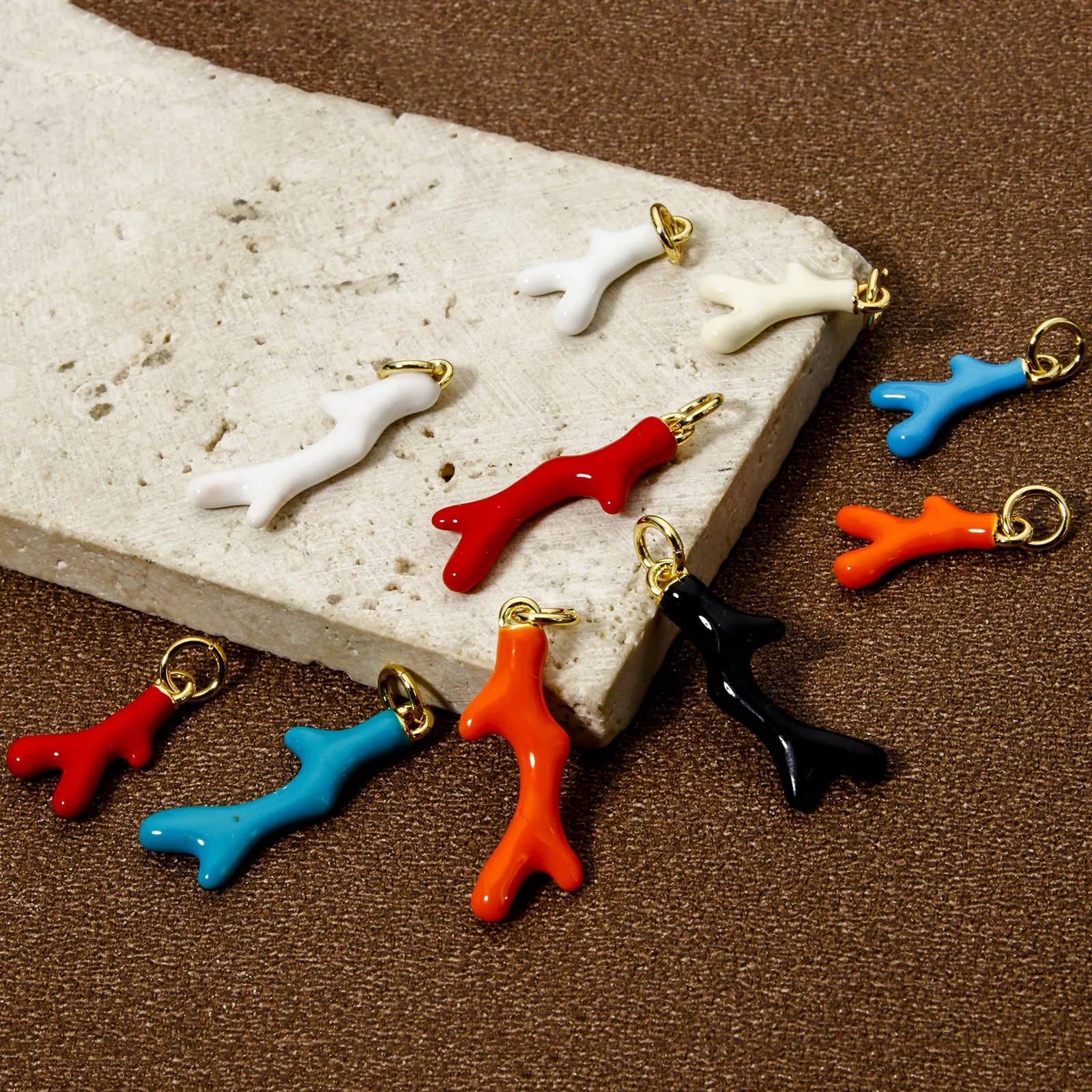 Hot Fashion Coral Charms For Jewelry Making 18K Real Gold Plated Enamel Ocean Brass Pendant Necklace Earrings DIY Findings,1PC 3