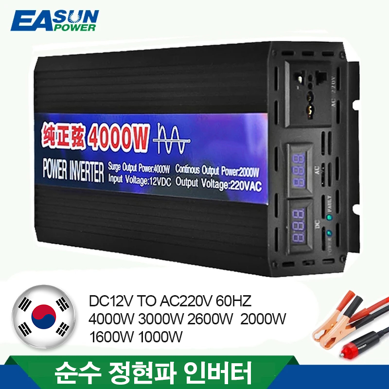  4000W 3000W 2600W 2000W 1600W 1000W Pure Sine Wave Inverter DC 12V To AC 220V 60Hz Power Car Inverter With LED Display Converter 