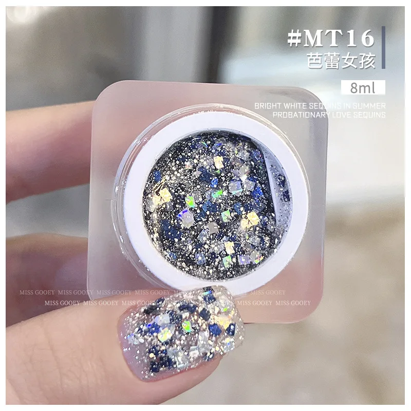 16colors Heart Shape Glitter Gel Polish Canning Flash Sequin Flowers Gel Nails Polish 5ml Semi Permanent Gel Nail Polish 6