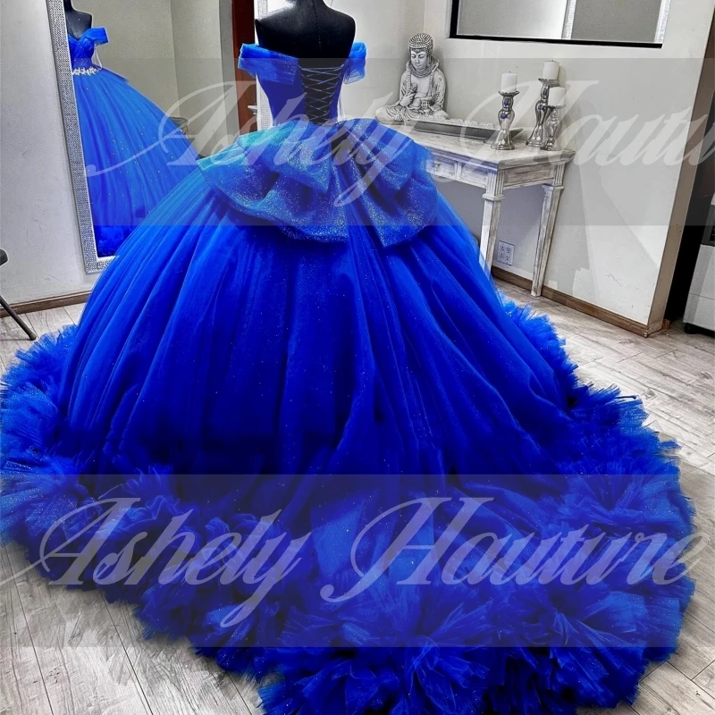 Royal Blue 15 Year Old Girl Quinceanera Dresses Bow Ruffle Ball Gown Women Prom Special Occasion Wear Party 14 26 New