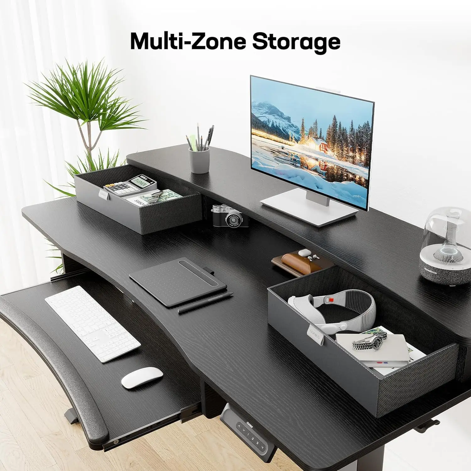 HUANUO 48" x 26" Electric Standing Desk with 2 Drawers & 26.7" Large Keyboard Tray