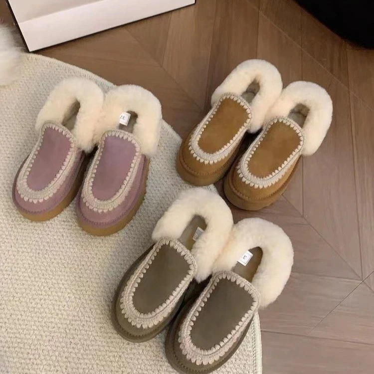 

Лоферы женские на платформе, без застежки, меховая обувь, криперы, зимнее платье, овчина, плюшевая обувь, Basi