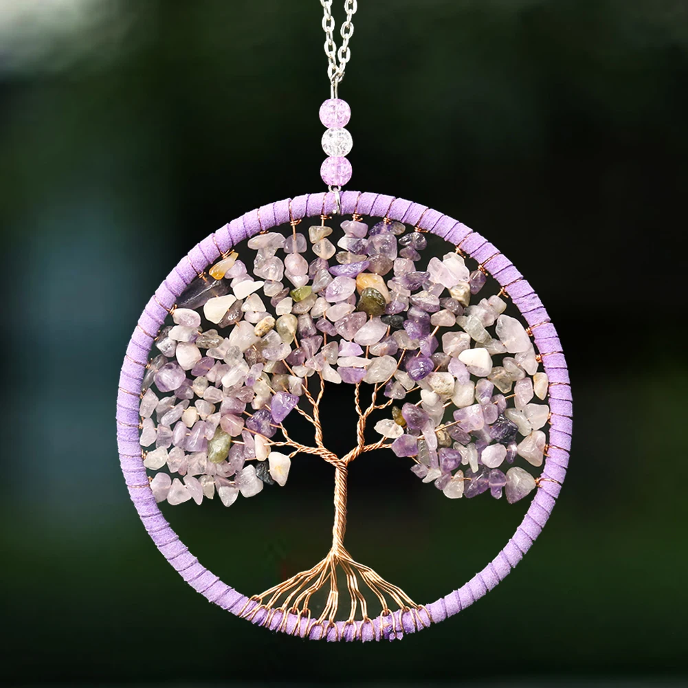 

Amethyst Tree of Life Wall Hanging Decor Car Pendant Chakra Feng Shui Crystal Stone Dream Catcher Meditation Wedding Home Decor