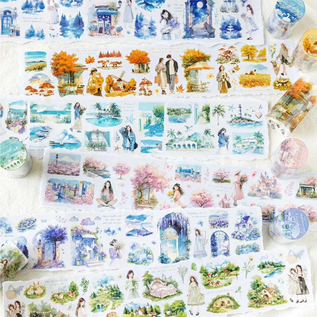 70mm*2m PET Material Tape For Collage Junk Journal Scrapbooking Diy Tree Card Palnner Diy Masking Tape Stickers