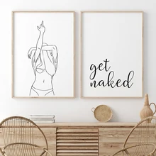 One Line Girl Drawing Bathroom Wall Decor Canvas Painting Breath Canvas Art Poster Get Naked Shower Quote Picture Fashion Prints