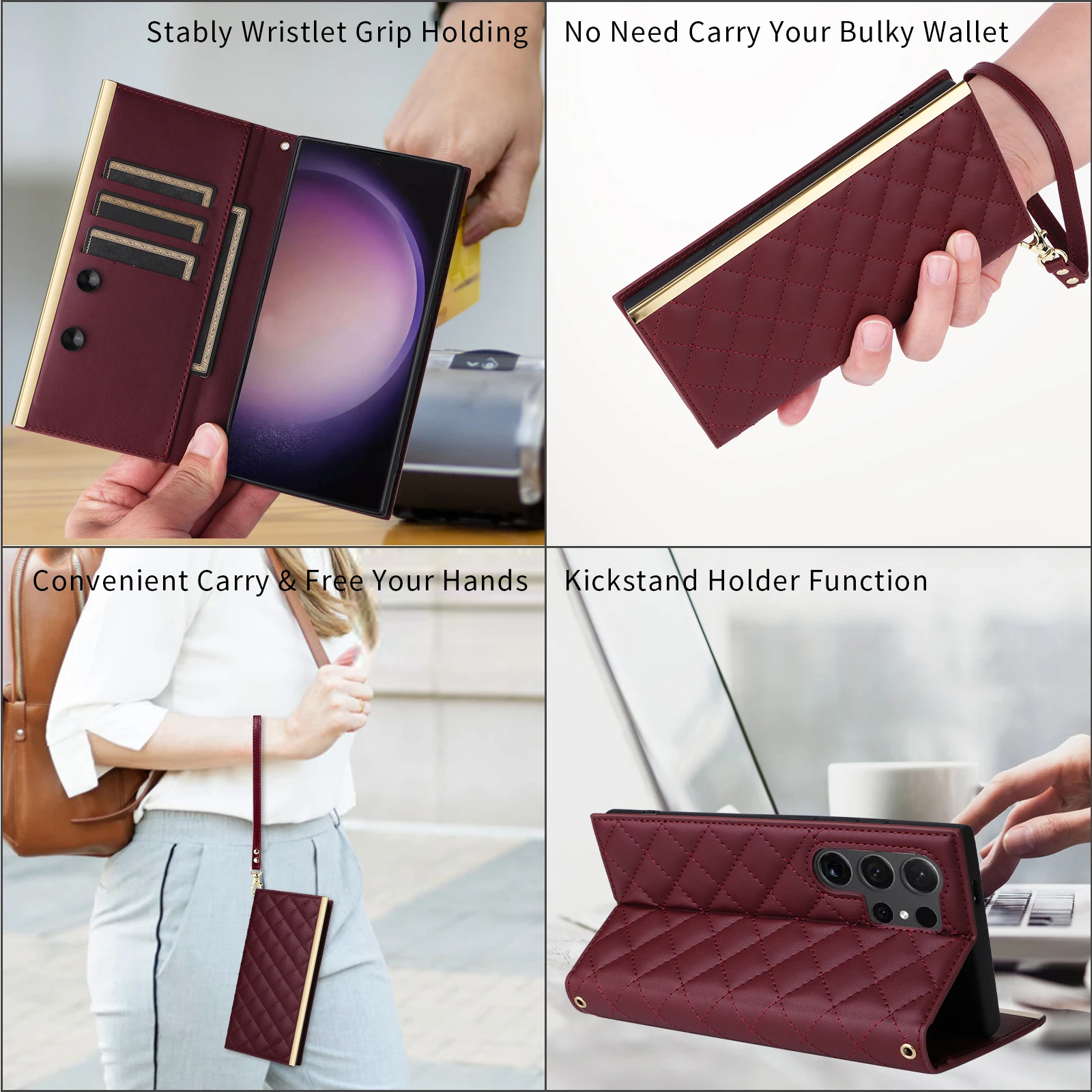 Crossbody Leather Wallet Case with Zipper and Strap