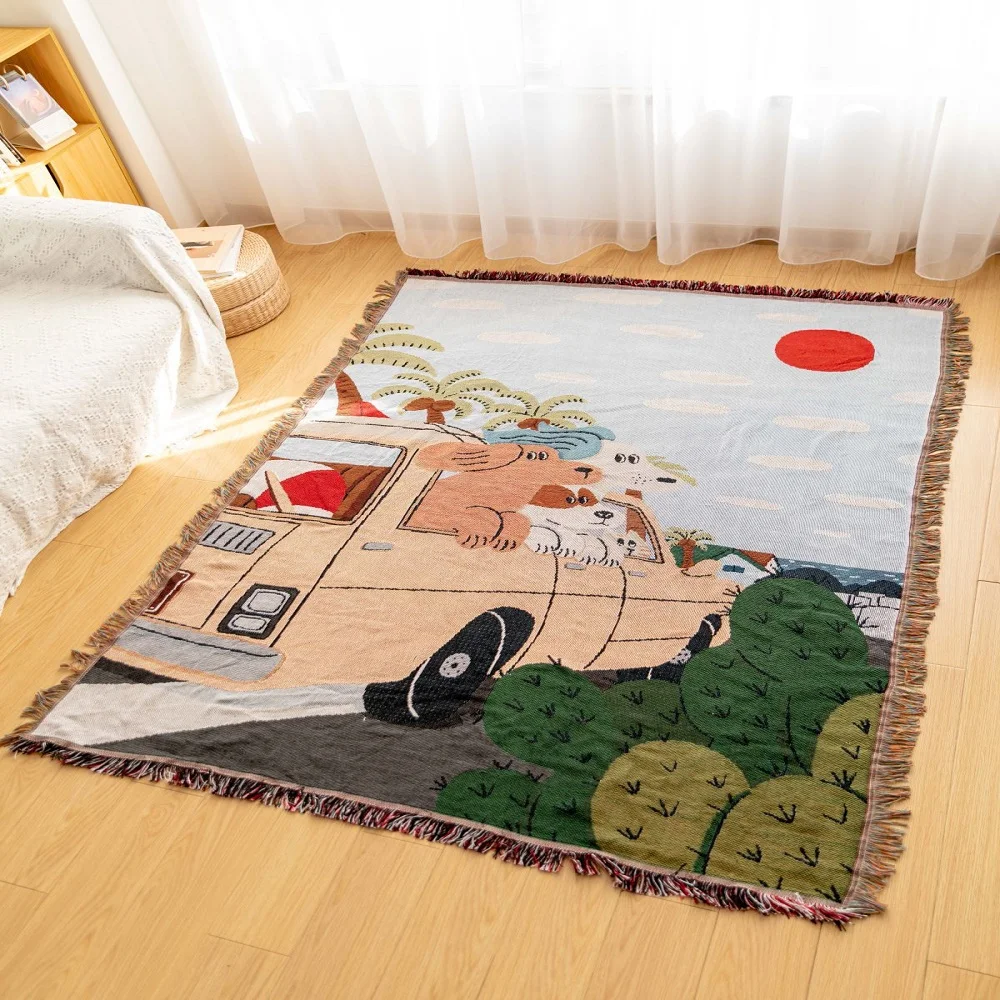 

130*180cm Blanket Tapestry Bedspread Home Leisure Sofa Cover With Tassel Soft Blanket Cartoon Dog Knit Blankets